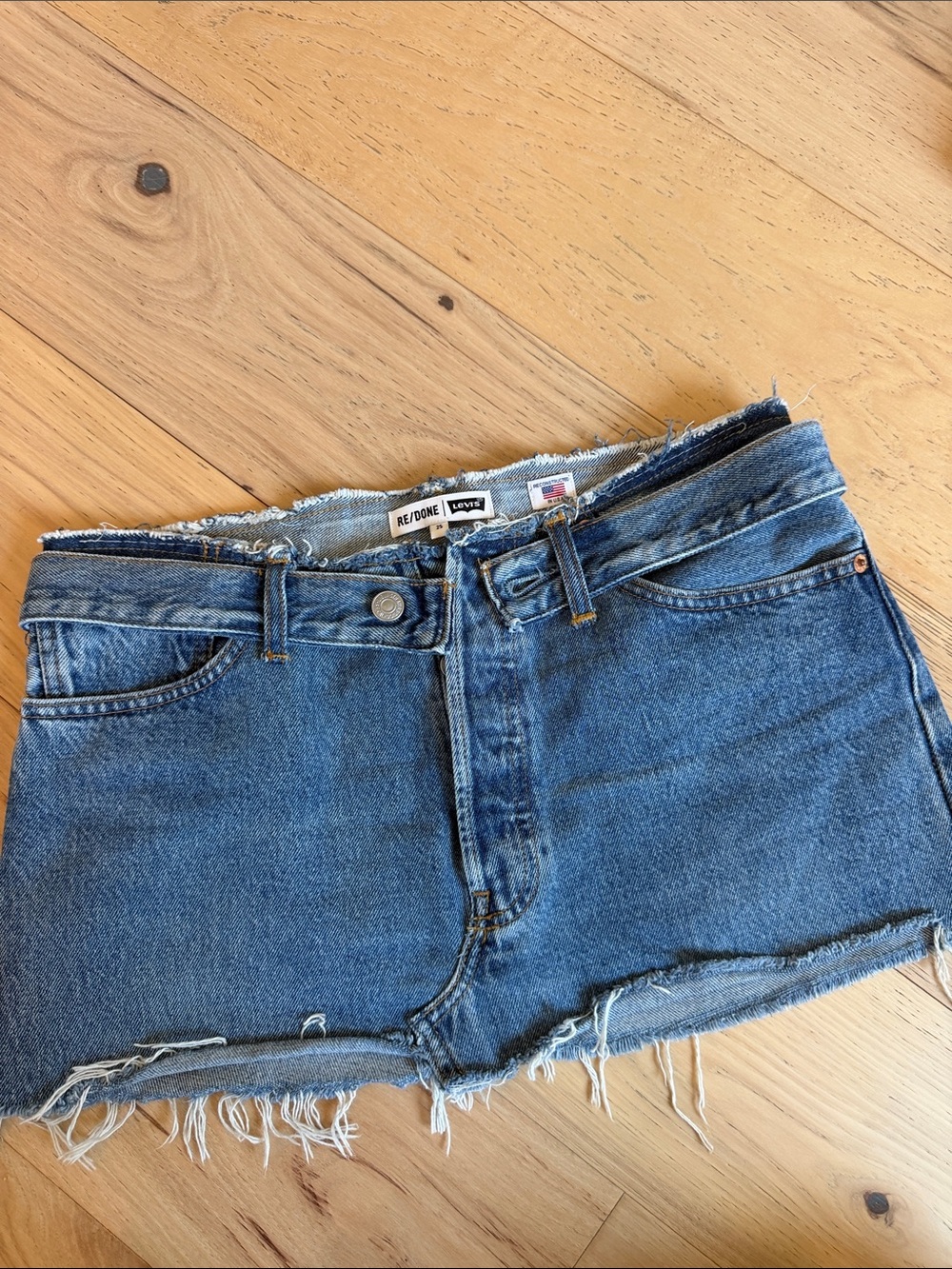Re/Done Vintage Blue Denim Cutoff Skirt